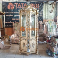 LEMARI SUDUT SIMA WUNI KAYU JATI FINISHING ALMARI HIAS PAJANGAN POJOK KACA RAK MEWAH DEKORASI RUANG