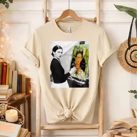 Frida Kahlo Women's Clothing Frida Painting Self-Portrait T-Shirt Vintage Mexican Artist Graphic Tee