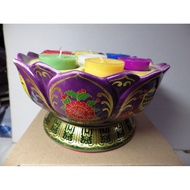 Tibetan Ceramic Eight Auspicious Colorful Flower Lamp Holder Purple (Upper Plate Diameter 18.5 Heigh