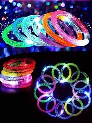 6入組LED亮光亞克力手鍊，6種顏色發光手環（粉紅色、白色、藍色、紫色、黃色和綠色），適用於音樂會、婚禮、生日派對、音樂節裝飾