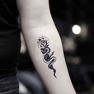 OhMyTat 蛇玫瑰 Snake Rose 刺青圖案紋身貼紙 (2 張)