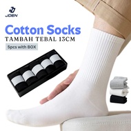 JDEN 5pcs Thick Cotton Plain Socks BOX 13CM Unisex Free Size Sport Running / Stokin Panjang Kosong T