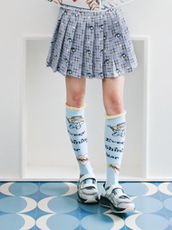 藍灰色少女漫畫眼睛格子百褶裙可愛日韓