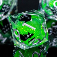 Resin DND Dice Set with Gift Box, 7Pcs Liquid Core Cat D&D Dice, Cute Dungeons & Dragons Dice, Sharp