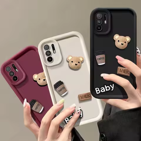 For OPPO A94 5G Case OPPO F19 Pro Plus Reno 5Z Cute 3D Bear Liquid Silicone Phone Case Full Package 