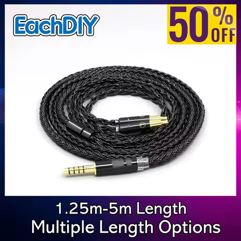 16 Core Earphone Cable For Audio Technica ATH-ADX5000 ATH-MSR7b 770H 990H A2DC Headphone Black Braid