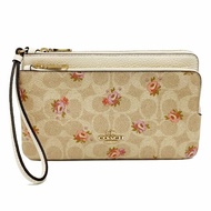 [全新] COACH  C LOGO玫瑰印花長夾式雙層大手拿包/零錢包
