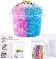 Premade Crystal Slime Unicorn Jelly Cube Glimmer Crunchy Slime, Includes 6 Sets of Slime Add-ins, Party Favors for Kids, Sensory and Tactile Stimulation, Stress Relief, for Girls &amp; Boys