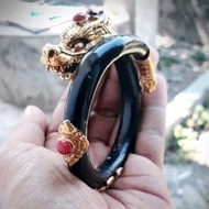 Gelang Akar Bahar Sadi Warna Hitam Pakai Engsel Variasi Alpaka Bali