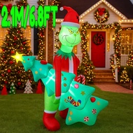 cod 2.1M/6.8FT Inflatable Grinch Holding Christmas Trees Light LED Home Holiday Lighting Decor Yard 