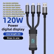 3 in 1 USB Cable Micro USB Type C Cable 120W Fast Charging Digital Display Cord For HONOR 200 200Pro