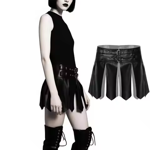 Black Women Faux Leather Tassel Skirt Roman Gladiator Cosplay Costume Men Adjustable Waistband High 