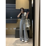 เสื้อยืดแขนสั้นทรงหลวมสำหรับฤดูใบไม้ผลิและฤดูร้อน XINYI ชุดสองชิ้นพร้อมกางเกงขายาว ชุดกีฬาชั้นบรรยาก