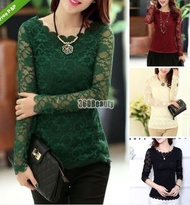 New women s slim t Korean lace long sleeve bottoming shirt mesh shirt