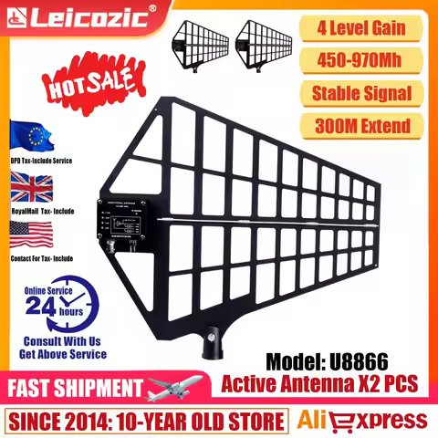 Leicozic 2-Piece Active Directional Power Antenna U8866 with Gain Switch 500-950 MHz 12V Input for U