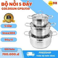 Bộ nồi Inox đáy từ Goldsun 5 lớp sử dụng trên mọi loại bếp - GPS1730 bộ 3 nồi nấu ăn nhà bếp chính