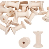 OLYCRAFT 20PCS Gelendong Benang Kosong Kayu 1.2” x 2”, Bobbin Tenun Kawat Semula Jadi Warna Almond u