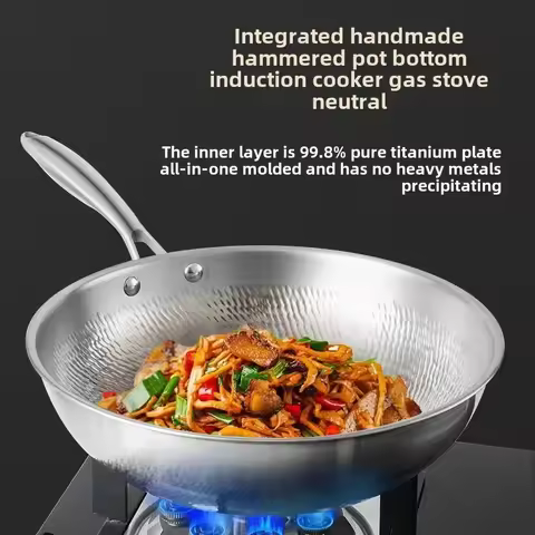 Titanium steel wok Household Titanium Wok Uncoated Titanium Non-stick Wok Cooking Pot Induction Cook