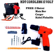 HDT CDD405 Cordless Drill Set Baterai 12V Mesin Bor Tangan Cas Charger Set ACC 2 Batrai &amp; 1 batrai