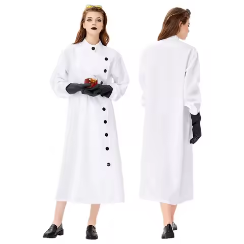 Unisex White Long Coat Crazy Scientist Costume Halloween Cosplay Doctor Nurse Costume