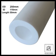 PTFE Hollow Rod OD 250mm x ID 115mm x 50mm L White Color Tube Teflon Hollow Pipe Bush Round Bar Mala
