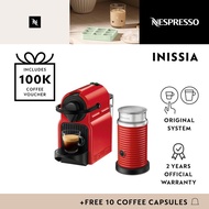 NESPRESSO Inissia M105 Coffee Machine, Red with Aeroccino3 Red