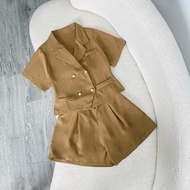 Set Vest Bigsize Nữ Áo Blazer Dáng Croptop Tay Ngắn Kèm Quần ĐÙi Lưng Cao Sang Chảnh SET847