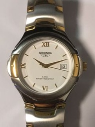 SEKONDA 金銀色圓形白色錶面日曆功能金銀色鋼帶手錶