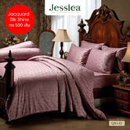 JESSICA ชุดผ้าปูที่นอน Jacquard ทอ 500 เส้น พิมพ์ลาย Graphic QS747 สีชมพู #เจสสิกา ชุดเครื่องนอน 6ฟุต ผ้าปู ผ้าปูที่นอน ผ้าปูเตียง ผ้านวม กราฟฟิก