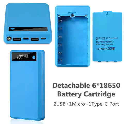 Portable DIY Power Bank Case External 6*18650 5V Battery Charge Storage Box Shell Micro USB Type C F