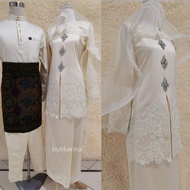 BAJU KEBAYA MODEN LACE NILUFER CREAM - Koleksi Baju Set couple Sedondon Nikah Pengantin Sanding Raya