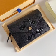 New new Style Elegant Fashion Black Embossed Leather Ladies Short Design Folding Wallet Tote Bag Han