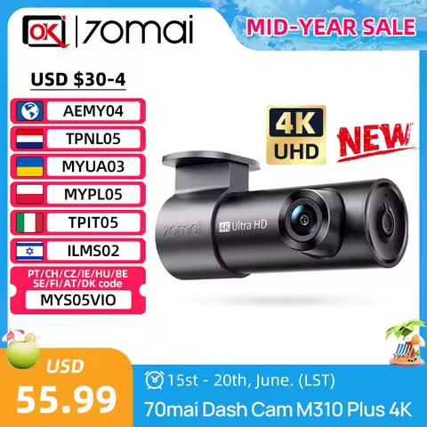 New 70mai Dash Cam M310 Plus 4K Super Night Vision Support 24H Parking 360Β° Rotatable Lens WDR Car D