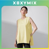 [XEXYMIX] Deep Slit Cover‑Up Sleeveless Women Long Tank Top Yoga Training Layered Gym Top