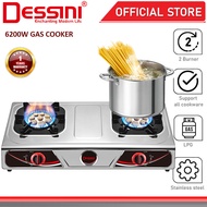 DESSINI ITALY Auto Ignition Gas Cooker Propane LPG Hob 2 Burner Cooktop Tabletop Stainless Steel Sto
