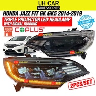 Coplus Honda Jazz Fit GK GK5 2014 - 2019 Triple Projector Led Headlamp With Signal Running