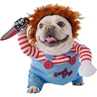 Funny Chucky Dog Halloween Costume with Wig & Fake Knife | Cosplay Outfit for Small & Medium Dogs