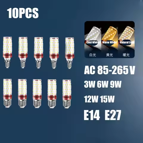 10PCS Corn Bulb Tube AC85-265V E27 E14 Screw 3/6/9/12/15W Easy To Assemble And Disassemble Suitable 