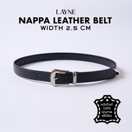 LAYNE Nappa Leather Belt เข็มขัดผู้ชายหนังวัวแท้ Nappa เกรดพรีเมียม สีดำ สไตล์ Vintage ขนาด 2.5 cm