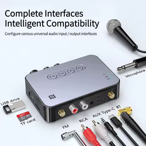M9 Pro Bluetooth 5.1 Receiver Transmitter NFC Wireless Audio Adapter Aux/RCA/USB Type-C /U-Disk/TF/6