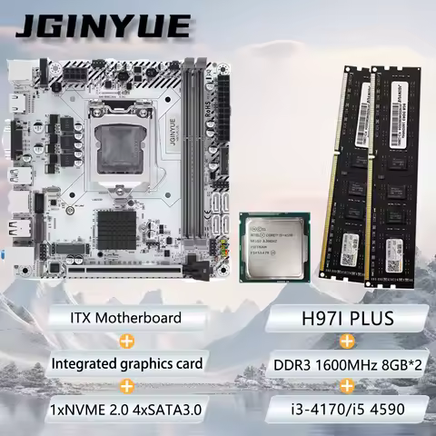 JGINYUE H97I ITX Motherboard mini ITX combo i3-4170/i5 4590 with iGPU 8GB*2 1600MHz DDR3 RAM kit off