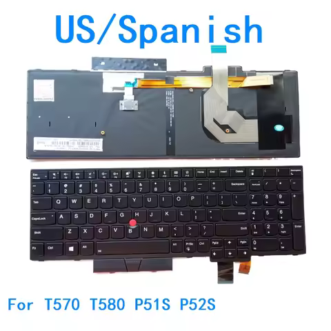New US Spanish Language Backlit Keyboard For Lenovo Thinkpad T570 T580 P51S P52S Notebook PC Replace