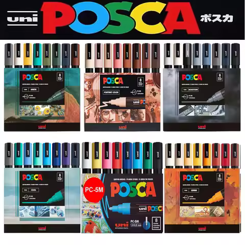 New Uni Posca Marker Pen Set PC-1M/3M/5M/8K/17K Original Package Paint Set Acrylic Water-Based Marke