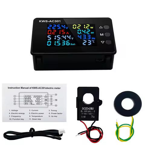KWS-AC301 AC 50-300V 0-20/100A Digital Power Energy Voltmeter Ammeter Voltage Wattmeter Kwh temperat