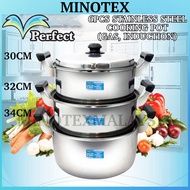 3pcs Stainless Steel Boiling Pot Set (30cm, 32cm, 34cm) – Induction Safe, Periuk Stainless Steel