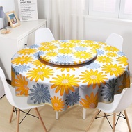 Summer Yellow Flower Round Table Cloth with Lazy Susan Cover Turntable Cover for Dining Table