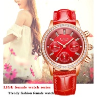 LIGE ladies watch fashion sports quartz watch leather waterproof watch