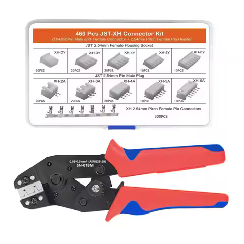 SN-01BM Crimping Plier Kit Ratcheting Crimper Tool Set with 460pcs 2.54mm JST-XH Connectors for AWG 