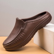 Plus Size 46 Non Slip Chef Shoes Mens EVA Leather Shoes Baotou Half Slippers Lazy Shoe Slip-on Drivi