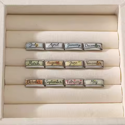 2026 New Printing Design 12 Months November December Long Italian Charm Links Fit 9mm Stainless Stee